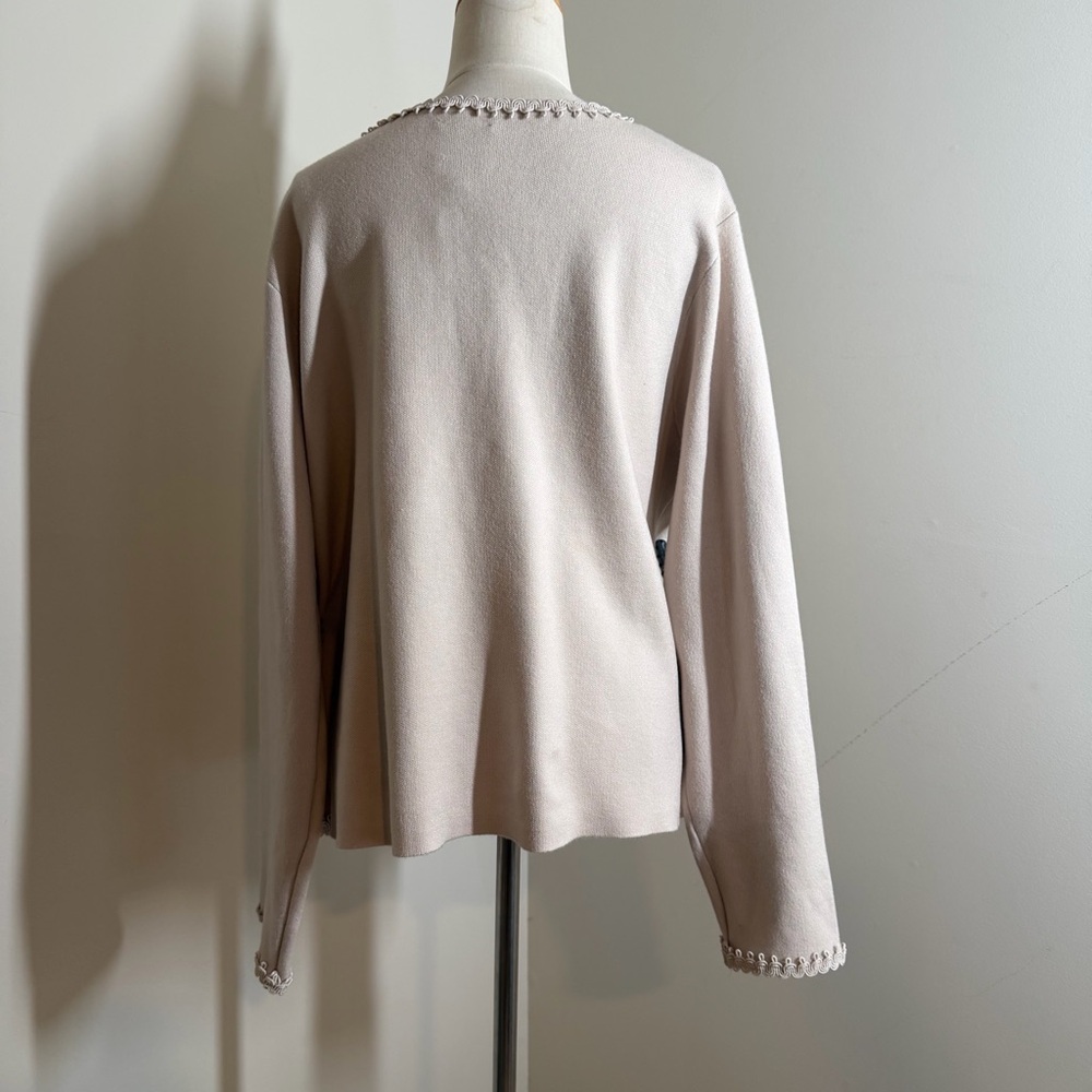 Sioni Women’s Open Front Knit Jacket with Trim Double Button in Winter White - Picture 3 of 12